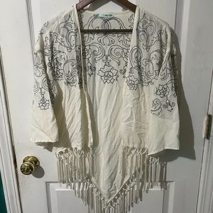 Maurices Hippie Summer Kimono - Assymetrical Hem & Floral Embroidery / Size S/M